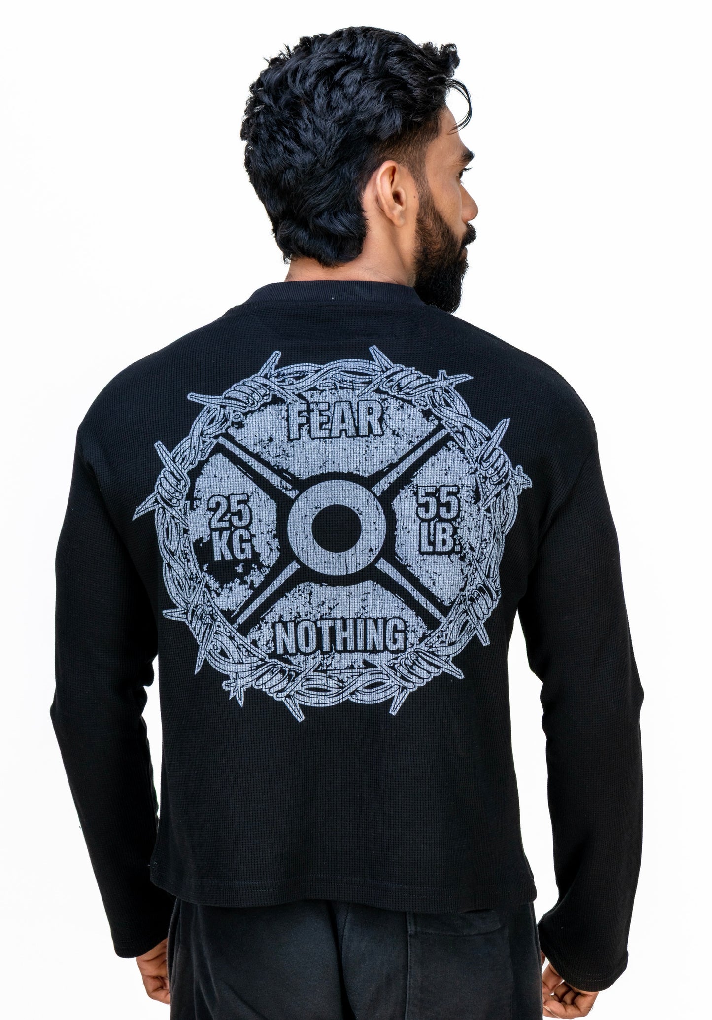 Black — Barbell Pain Waffle T-Shirt model back