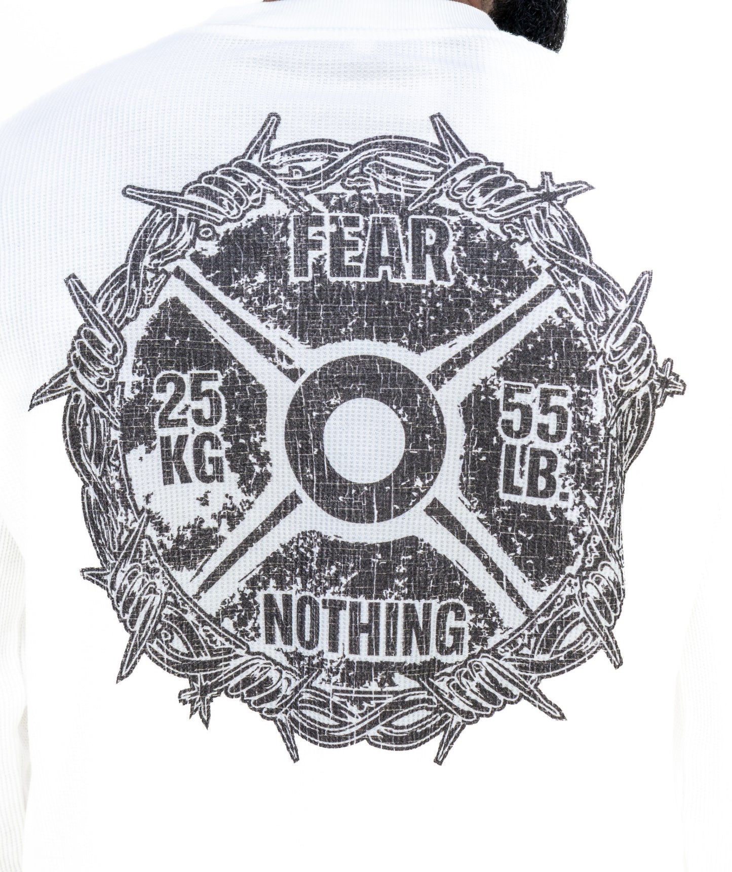 Off White — Barbell Pain Waffle T-Shirt model close up