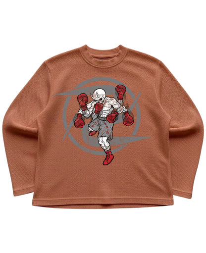 Brown waffle knit oversized full-sleeve Front Design