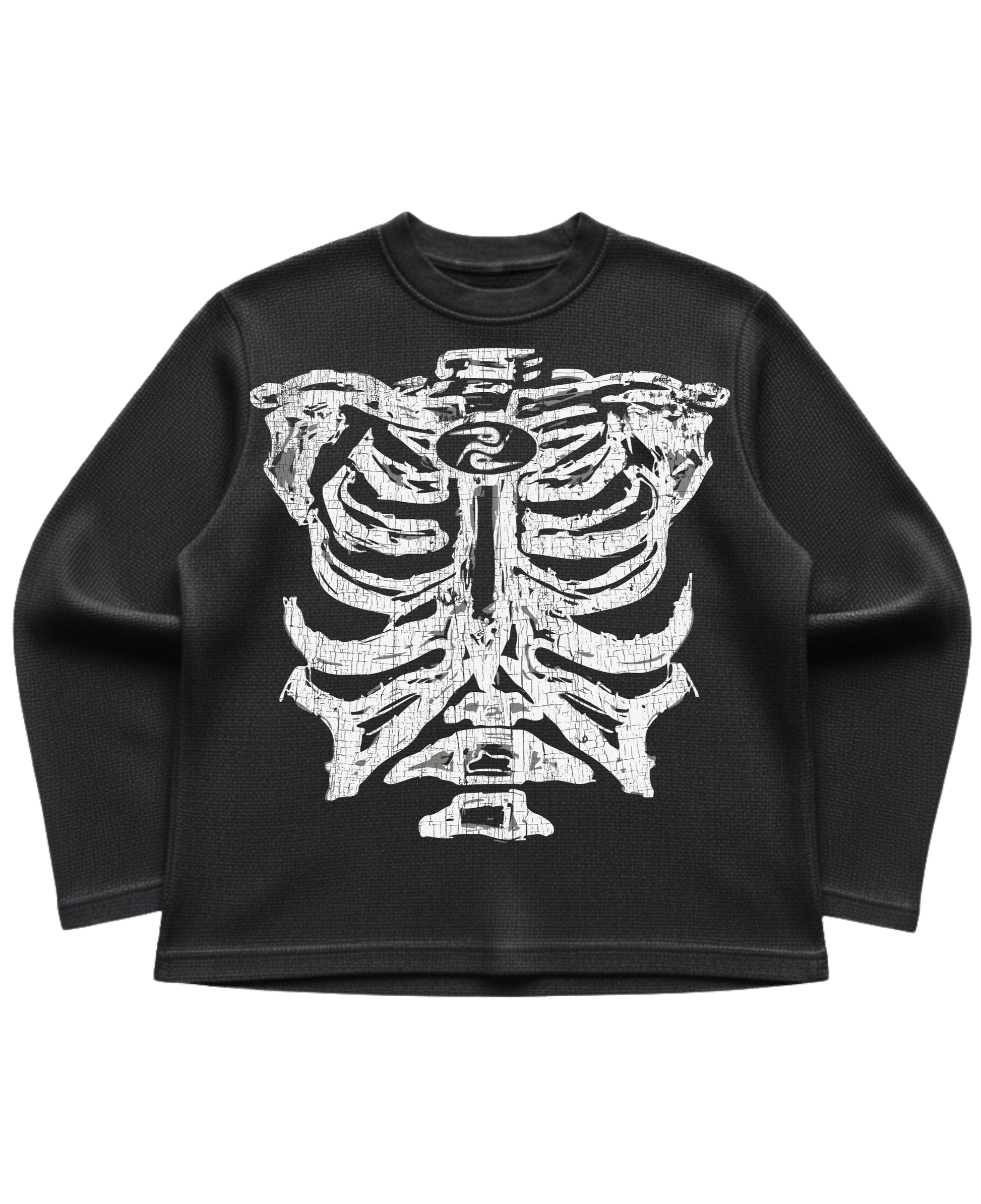 Black waffle knit oversized full-sleeve Front Design