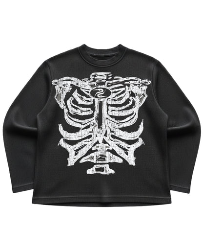 Black waffle knit oversized full-sleeve Front Design