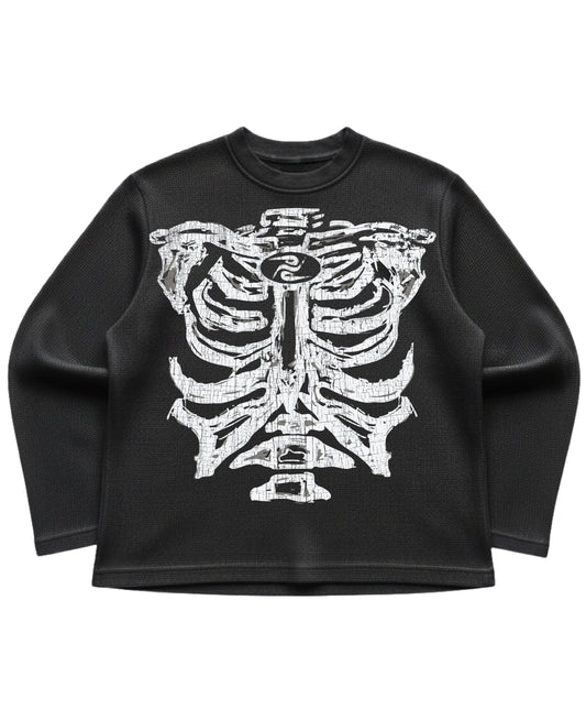 Black — Skelly Waffle T-Shirt front