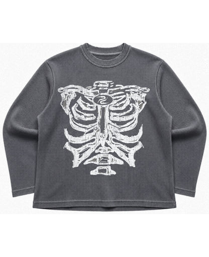 Acidwash waffle knit oversized full-sleeve Front Design