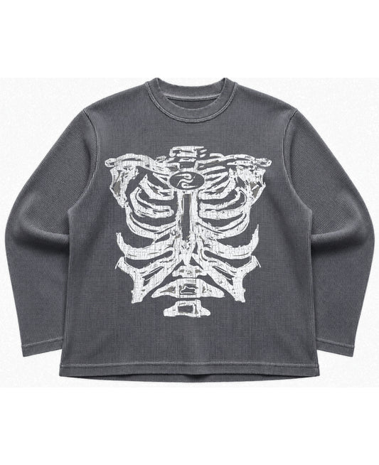 Acidwash waffle knit oversized full-sleeve Front Design