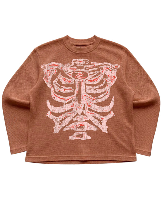 Brown waffle knit oversized full-sleeve Front Design