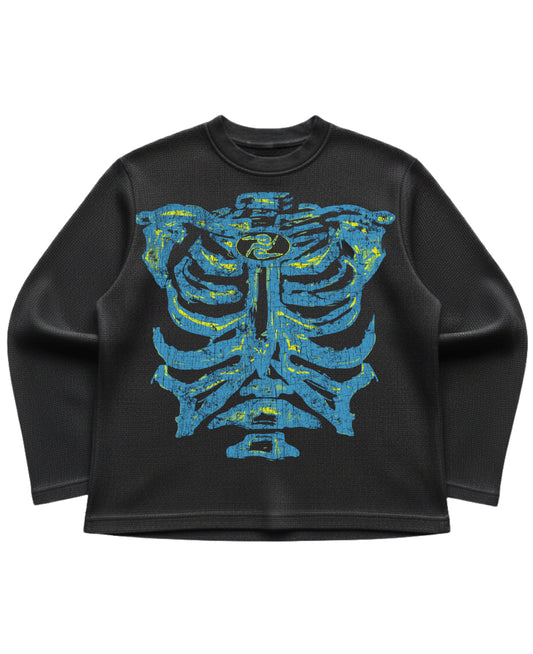 Black waffle knit oversized full-sleeve Front Design