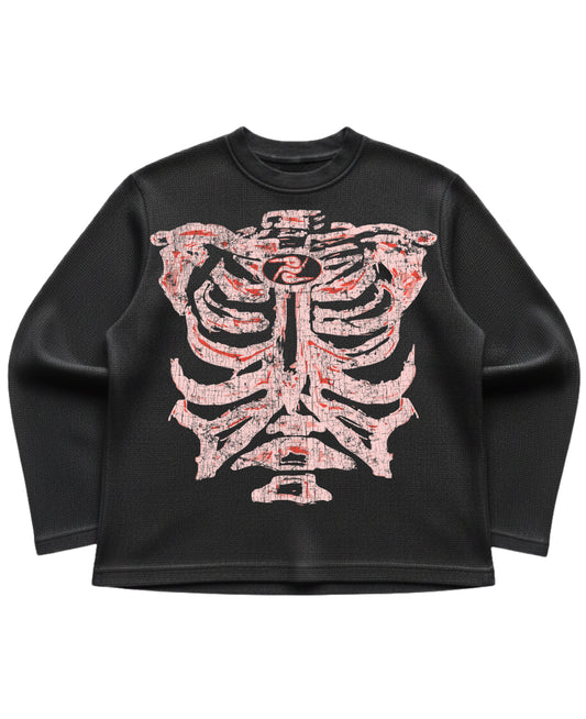 Black waffle knit oversized full-sleeve Front Design